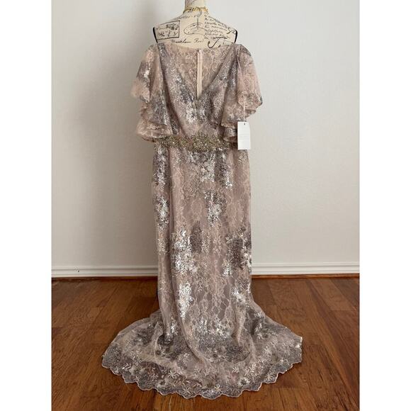 B69 Mac Duggal Floral Embellished Sequins Long Gown Womens 12 Wedding Modest - Picture 4 of 10